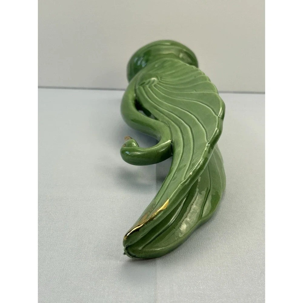 Vintage Japan Green Ceramic Swan Bird Figurine Statue Gold Accent 14